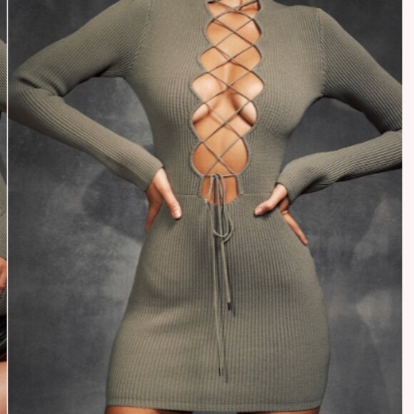 NWT HOUSE OF CB Jada lace-up knitted mini dress - Picture 4 of 8